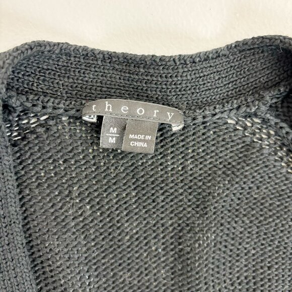 THEORY Open Stitch Knit Cardigan Coat Medium Heavy Cotton Drape Black - Picture 6 of 8